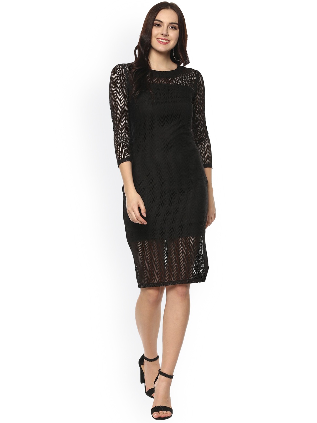 

Zima Leto Women Black Solid Bodycon Dress