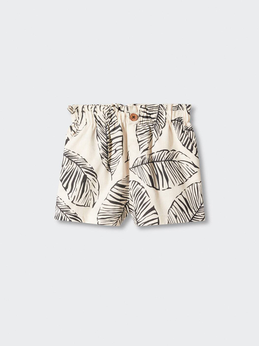 

Mango Kids Girls Leaves Printed Mid-Rise Cotton Linen Straight Fit Shorts, Off white