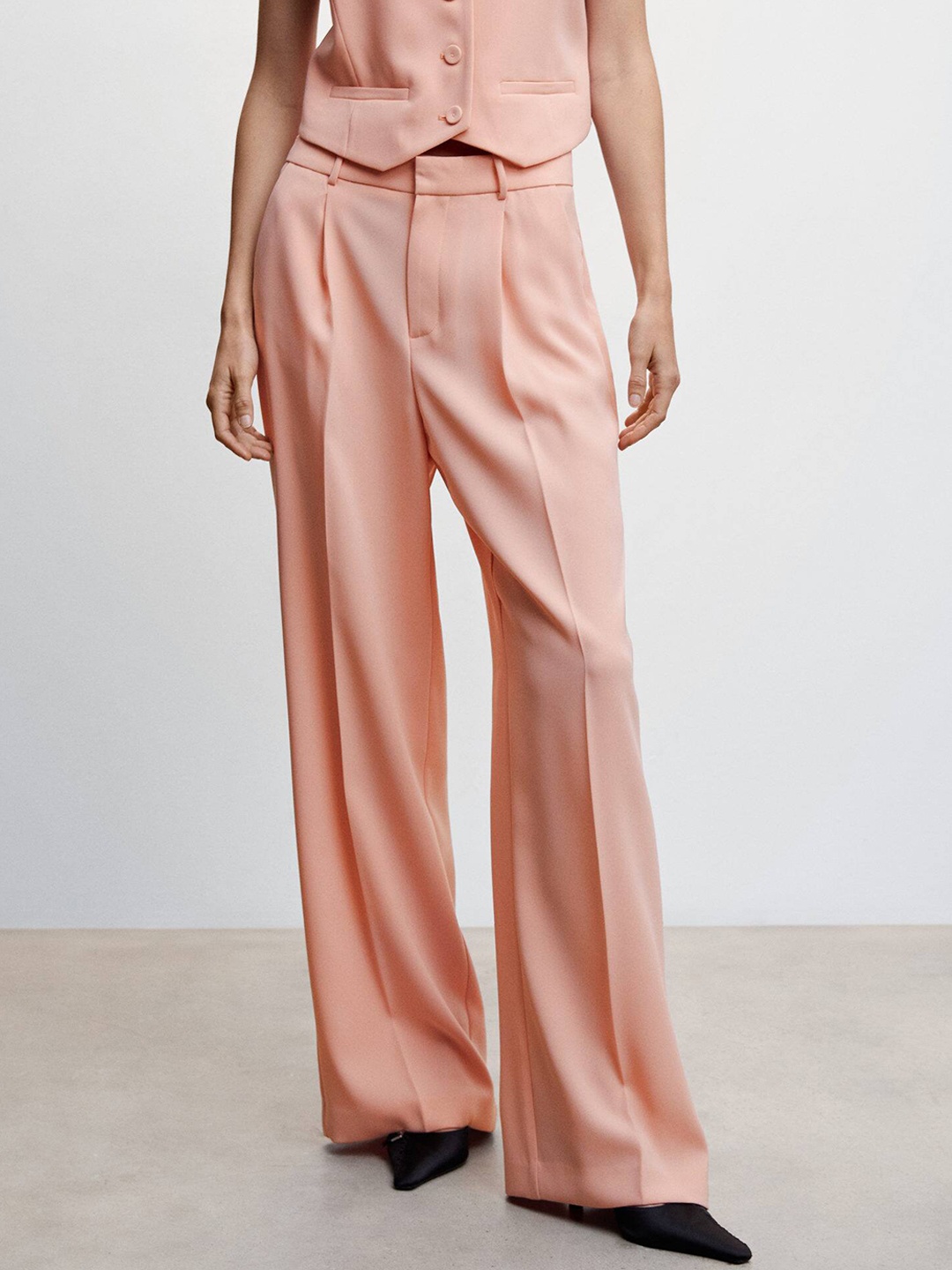 

MANGO Women Peach-Coloured Pleated Trousers