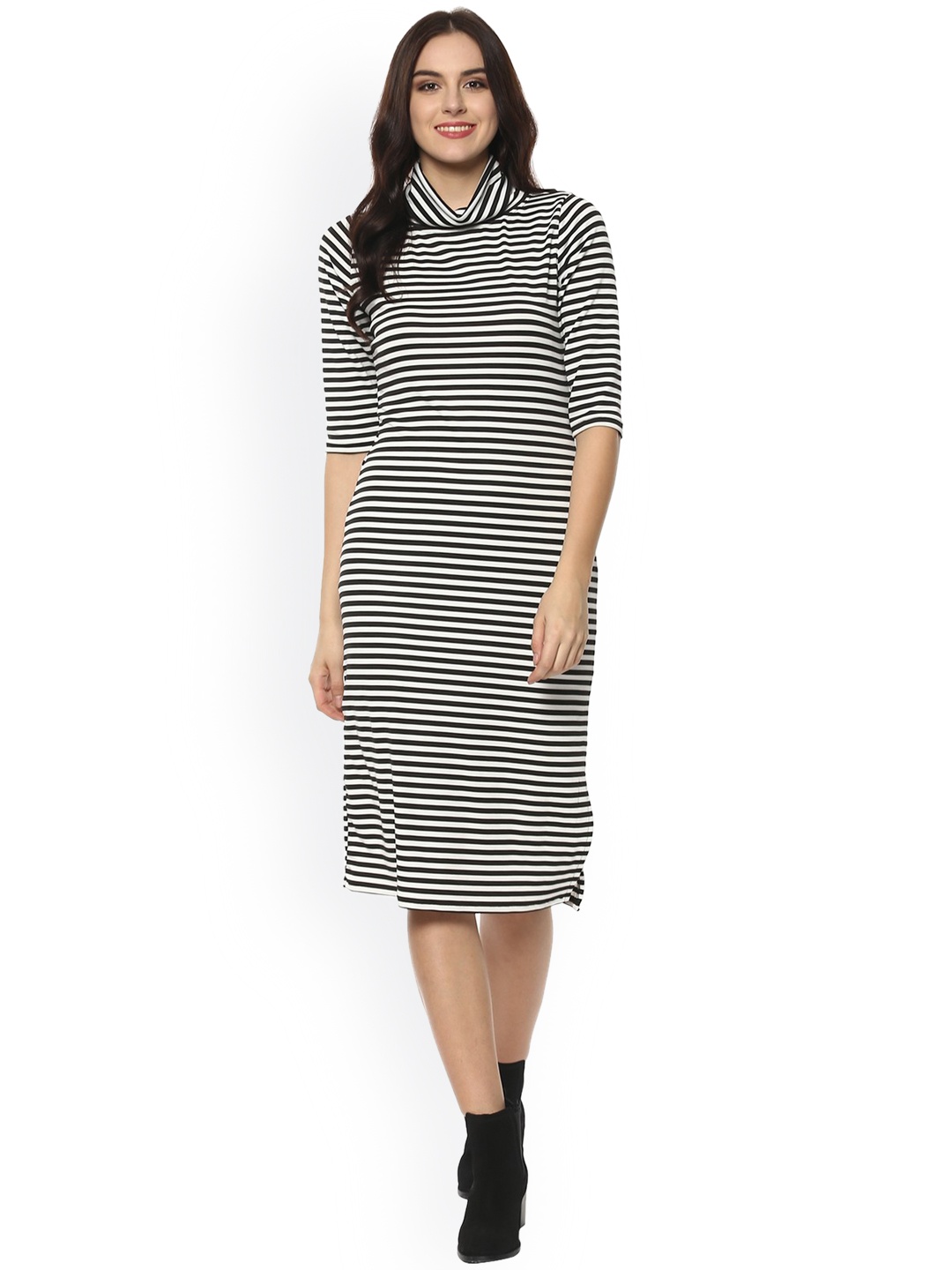 

Zima Leto Women Black Striped Bodycon Dress
