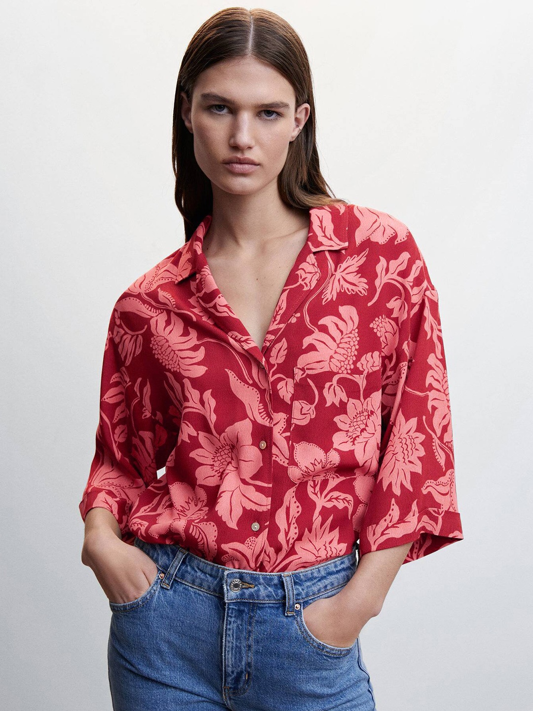 

MANGO Women Floral Printed Casual Shirt, Red