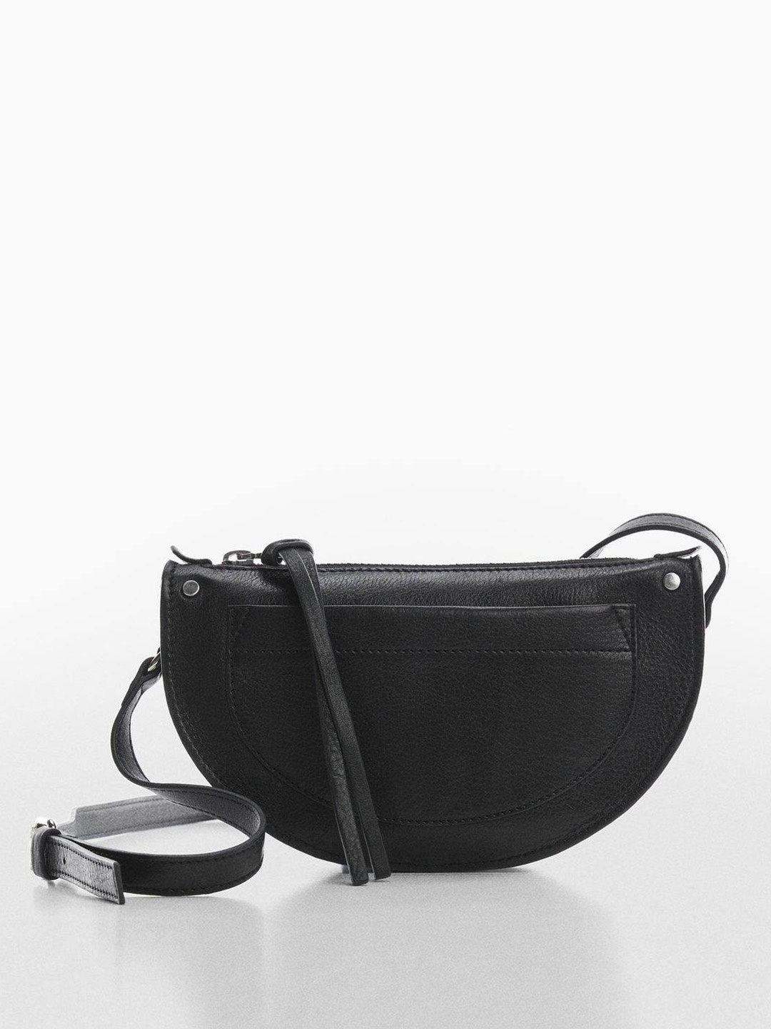 

MANGO Leather Half Moon Sling Bag, Black