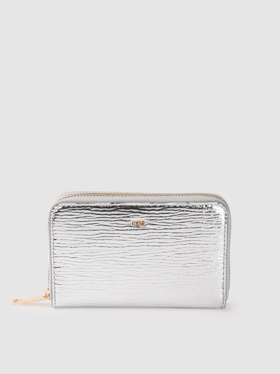 

MANGO Women Textured Zip Around Wallet, Silver