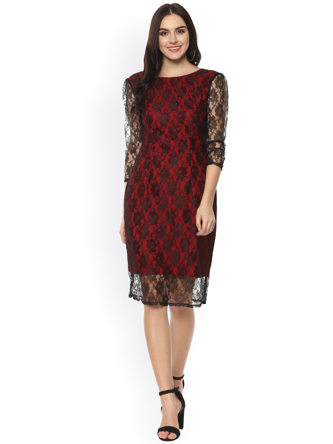 

Zima Leto Women Red Self Design A-Line Dress