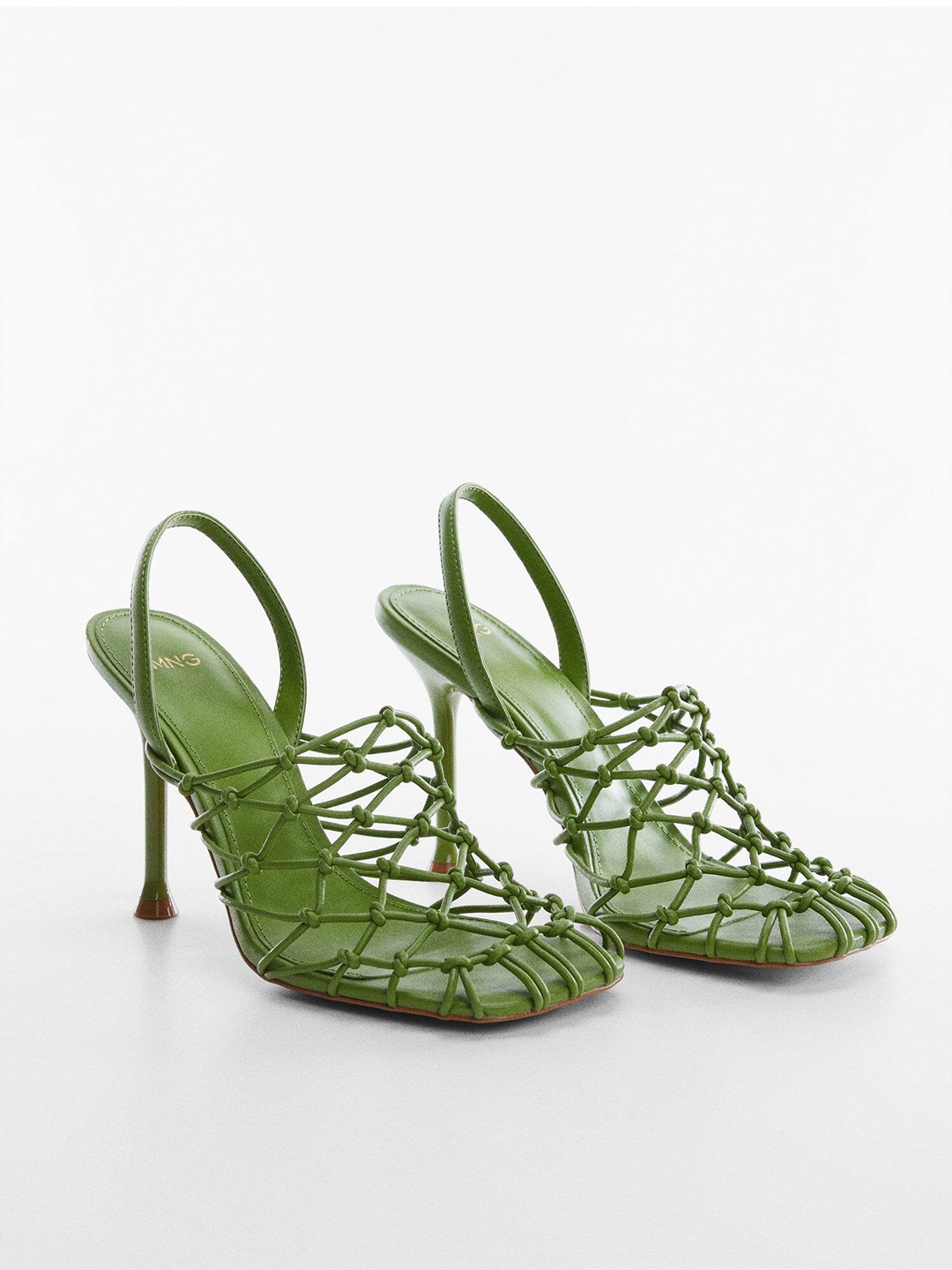 

MANGO Women Knot Detail Stiletto Heels, Green