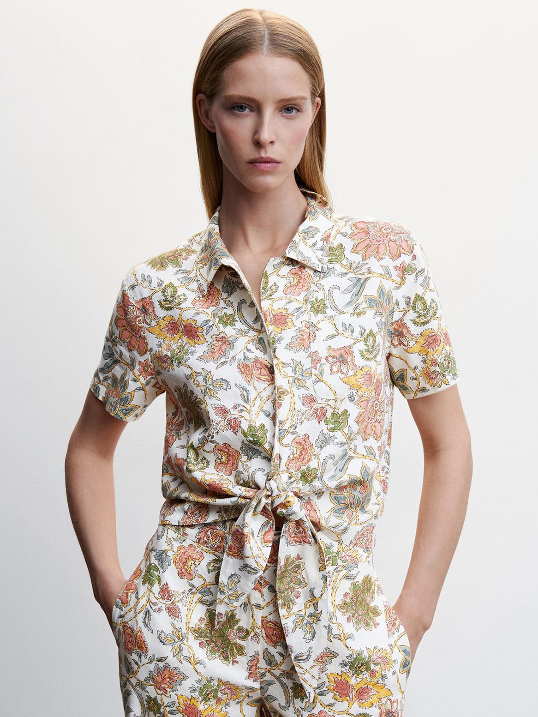 

MANGO Women Floral Opaque Printed Casual Shirt, Off white