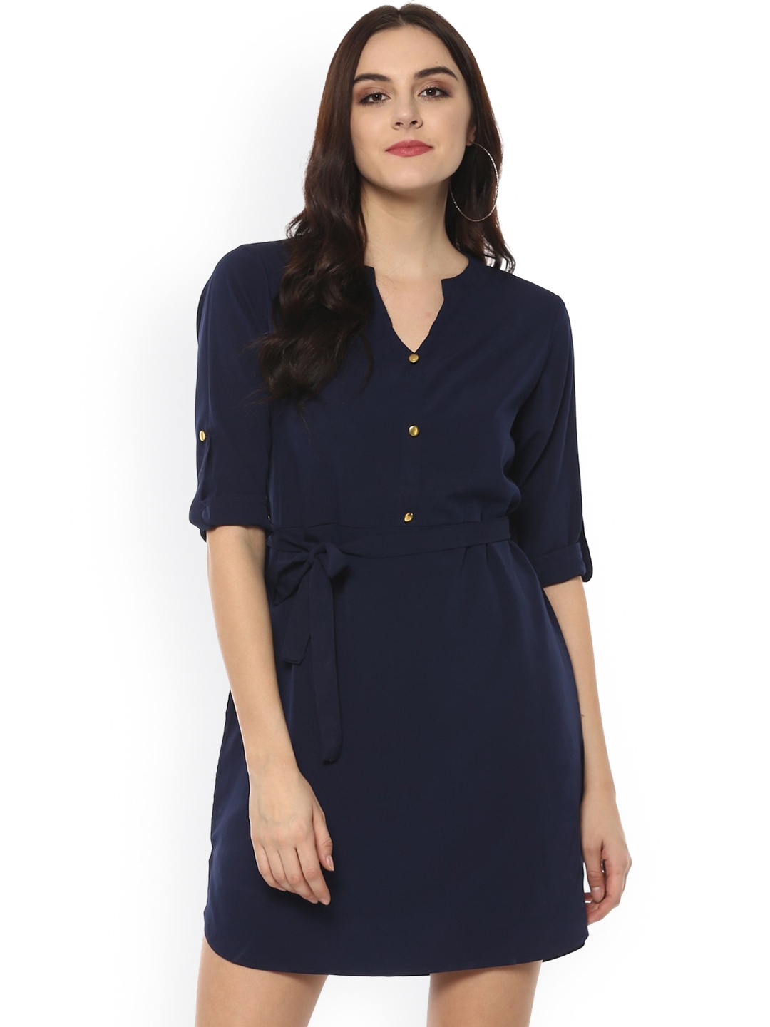 

Zima Leto Women Navy Blue Solid Shirt Dress