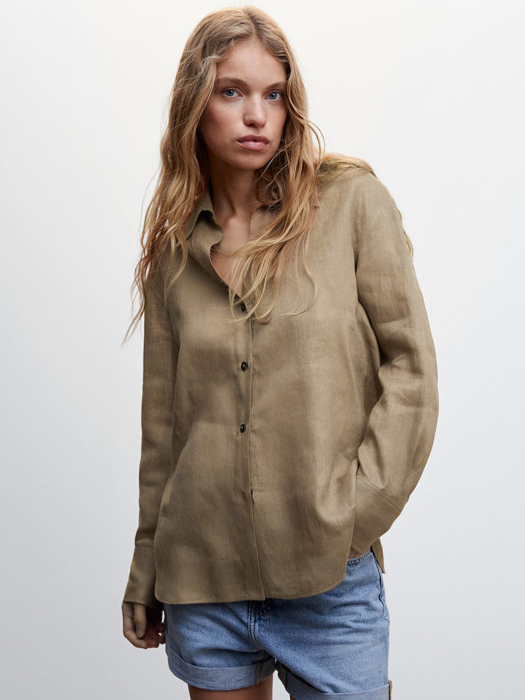 

MANGO Women Sustainable Pure Linen Casual Shirt, Beige