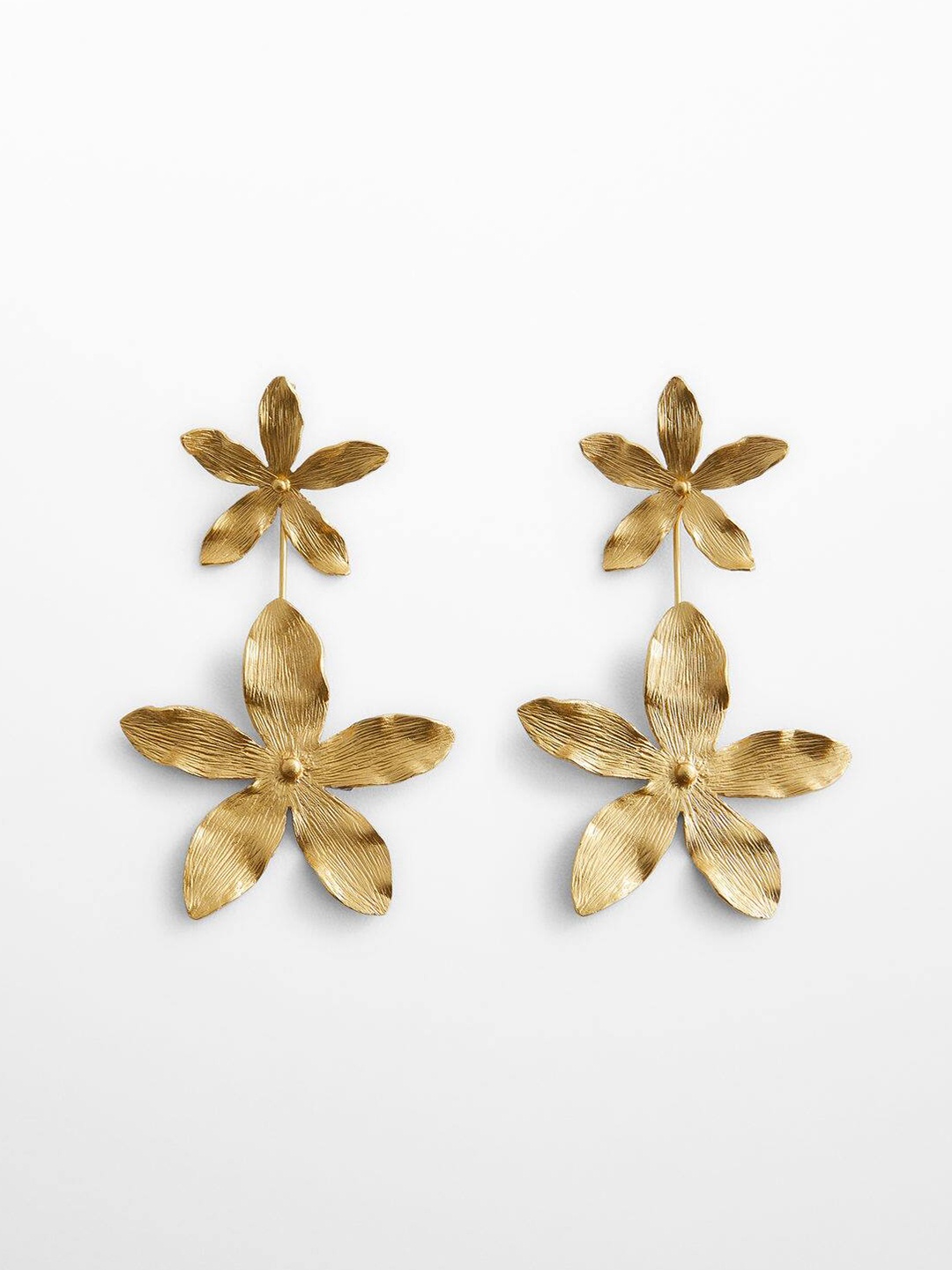 

MANGO Textured Floral Drop Earrings, Gold