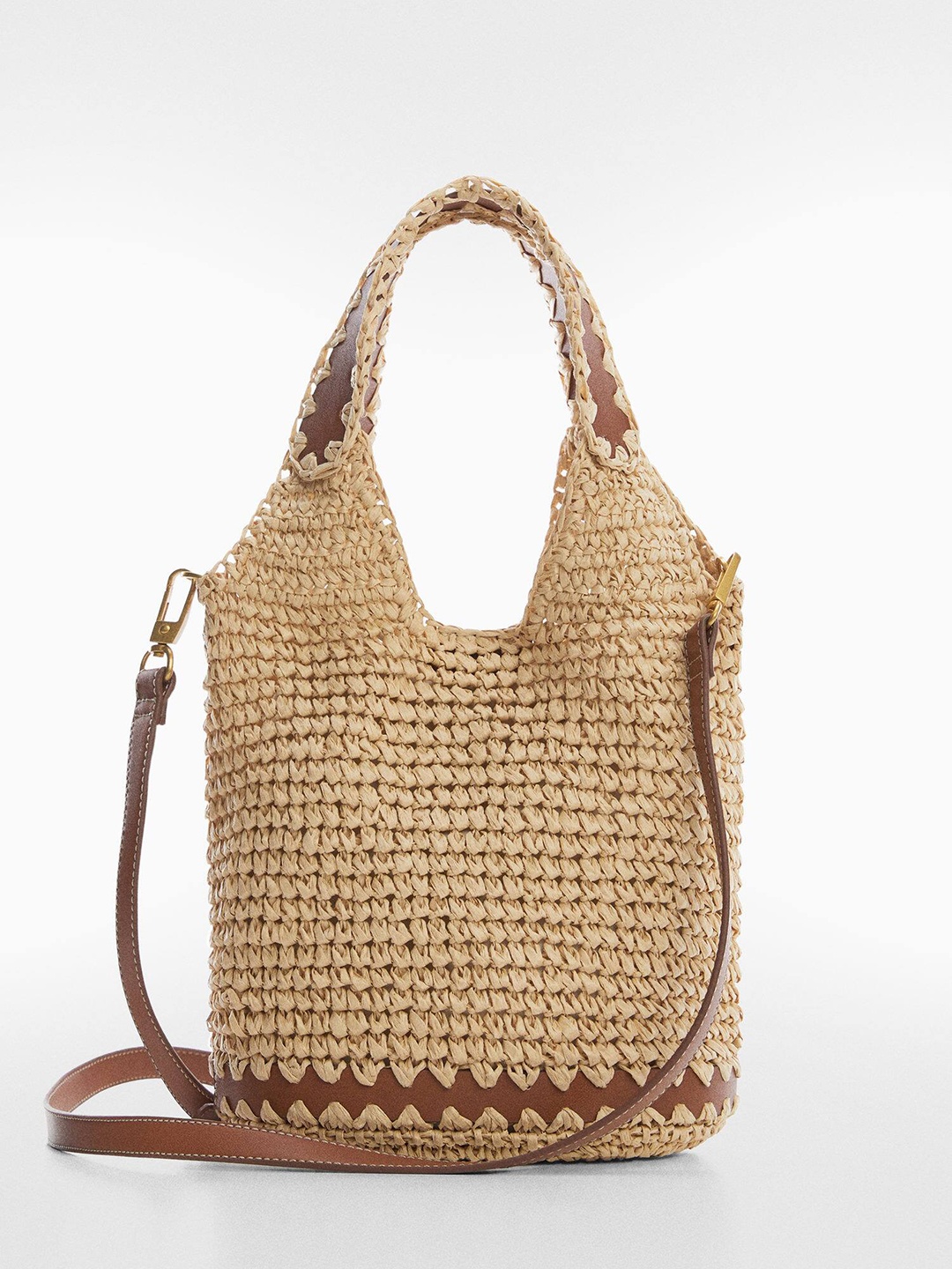 

MANGO Women Basket Weave Structured Handheld Bag, Beige