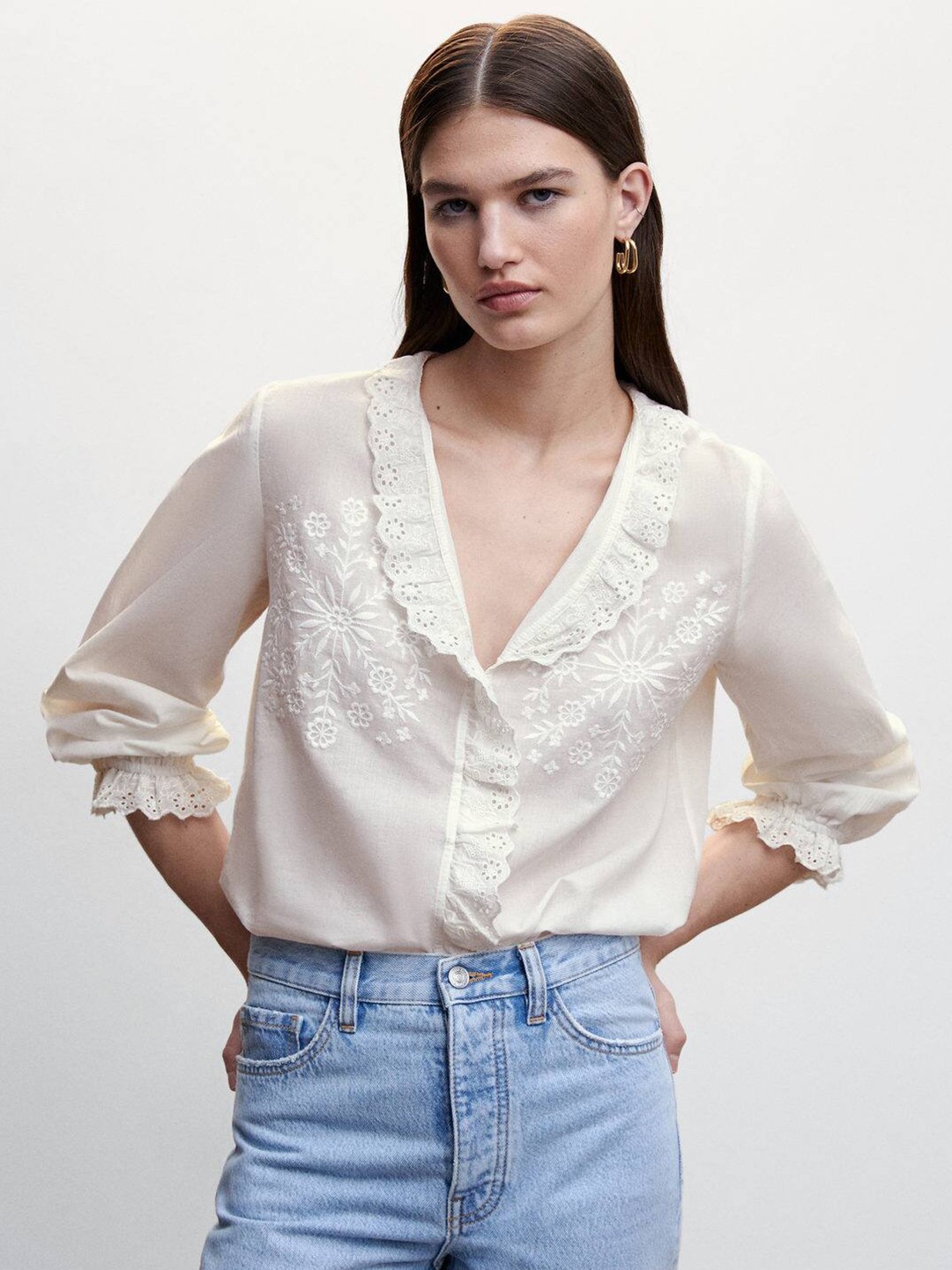 

MANGO Women Floral Opaque Casual Shirt, White