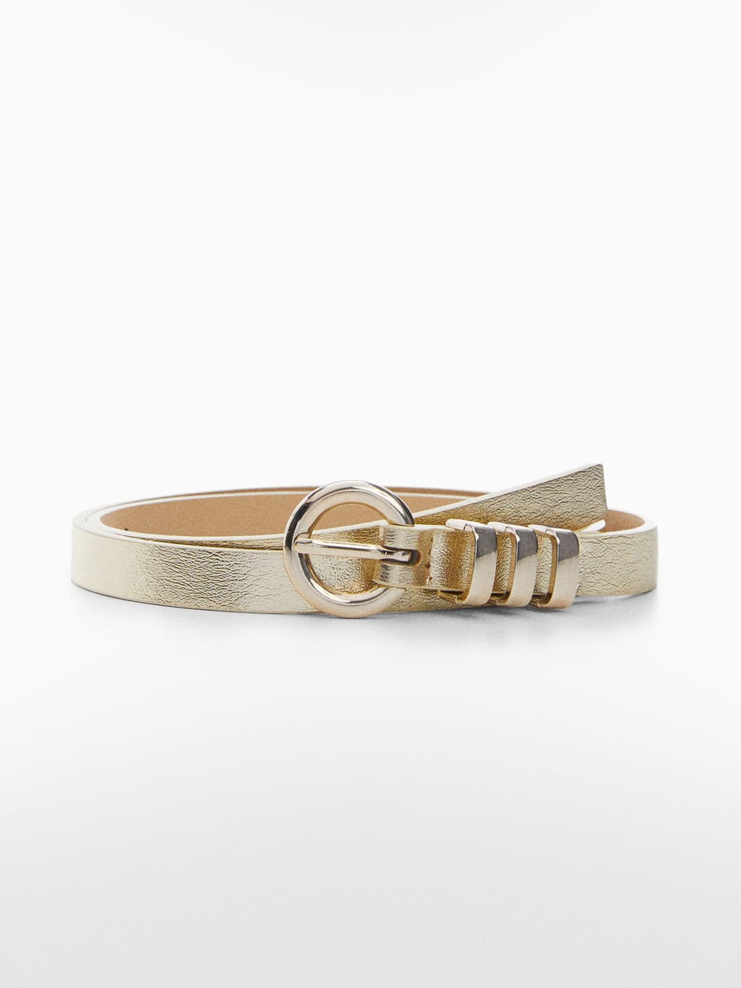 

MANGO Women Metallic Buckle Slim Belt, Gold