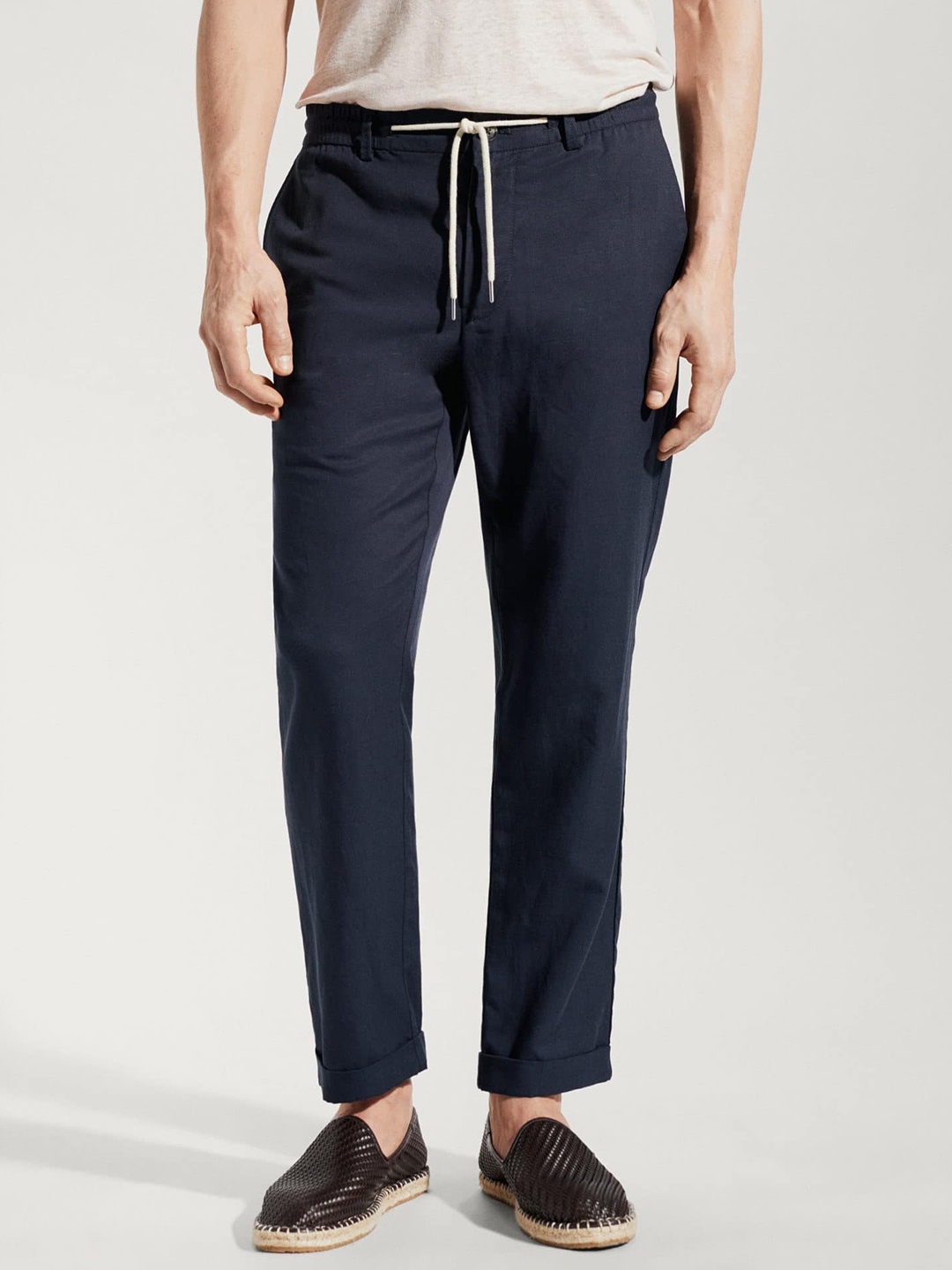 

MANGO MAN Linen Cotton Trousers, Navy blue