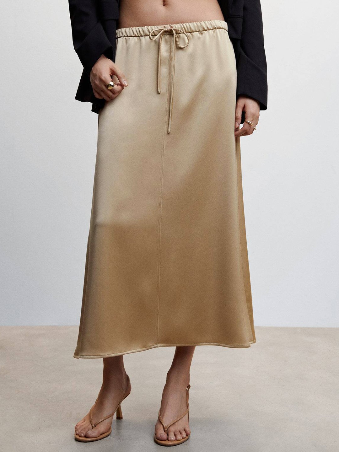 

MANGO Satin Midi A-Line Skirt, Beige