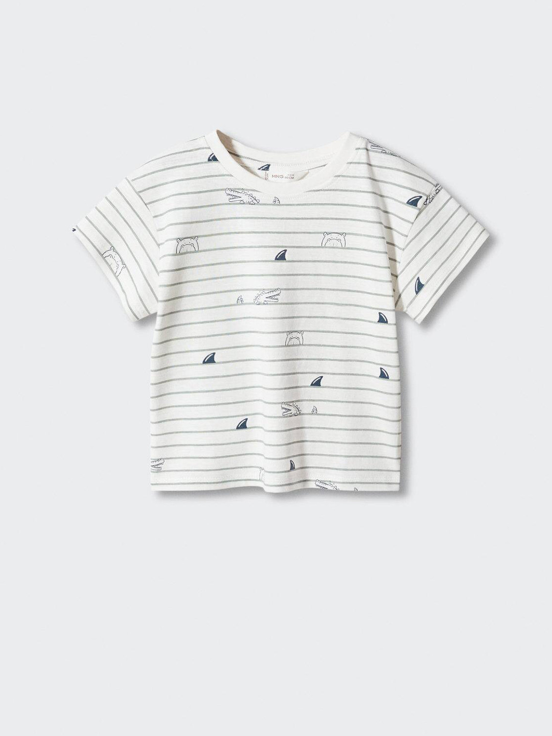 

Mango Kids Boys Pure Cotton Striped Round Neck T-shirt, White