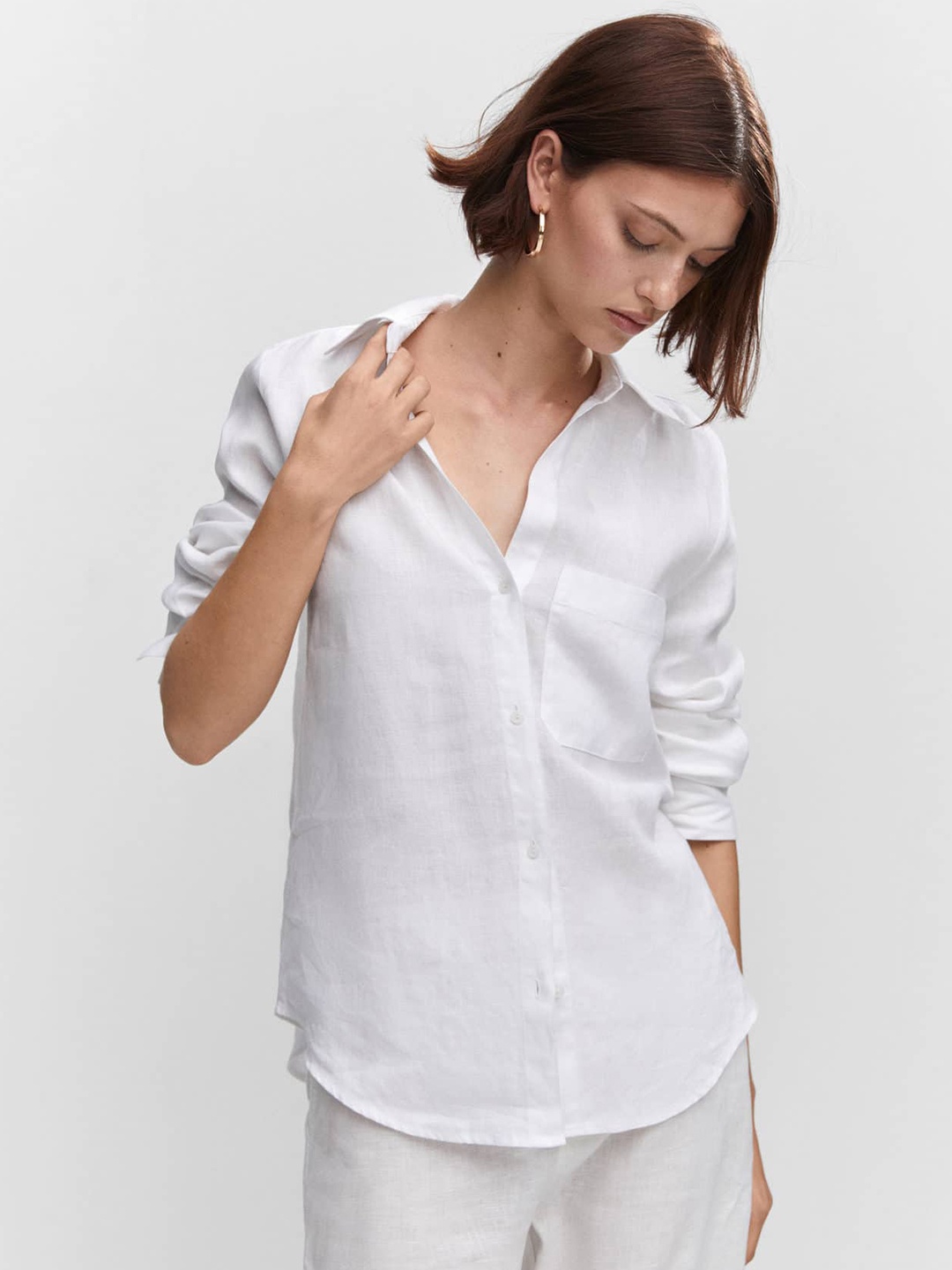 

MANGO Women Pure Linen Casual Shirt, White