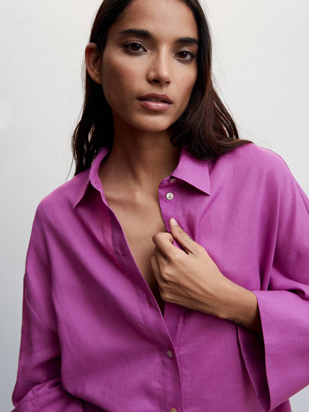 

MANGO Oversized Shirt, Pink