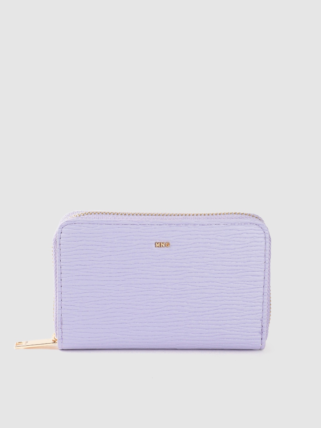 

MANGO Women Textured Leather Zip Around Wallet, Lavender