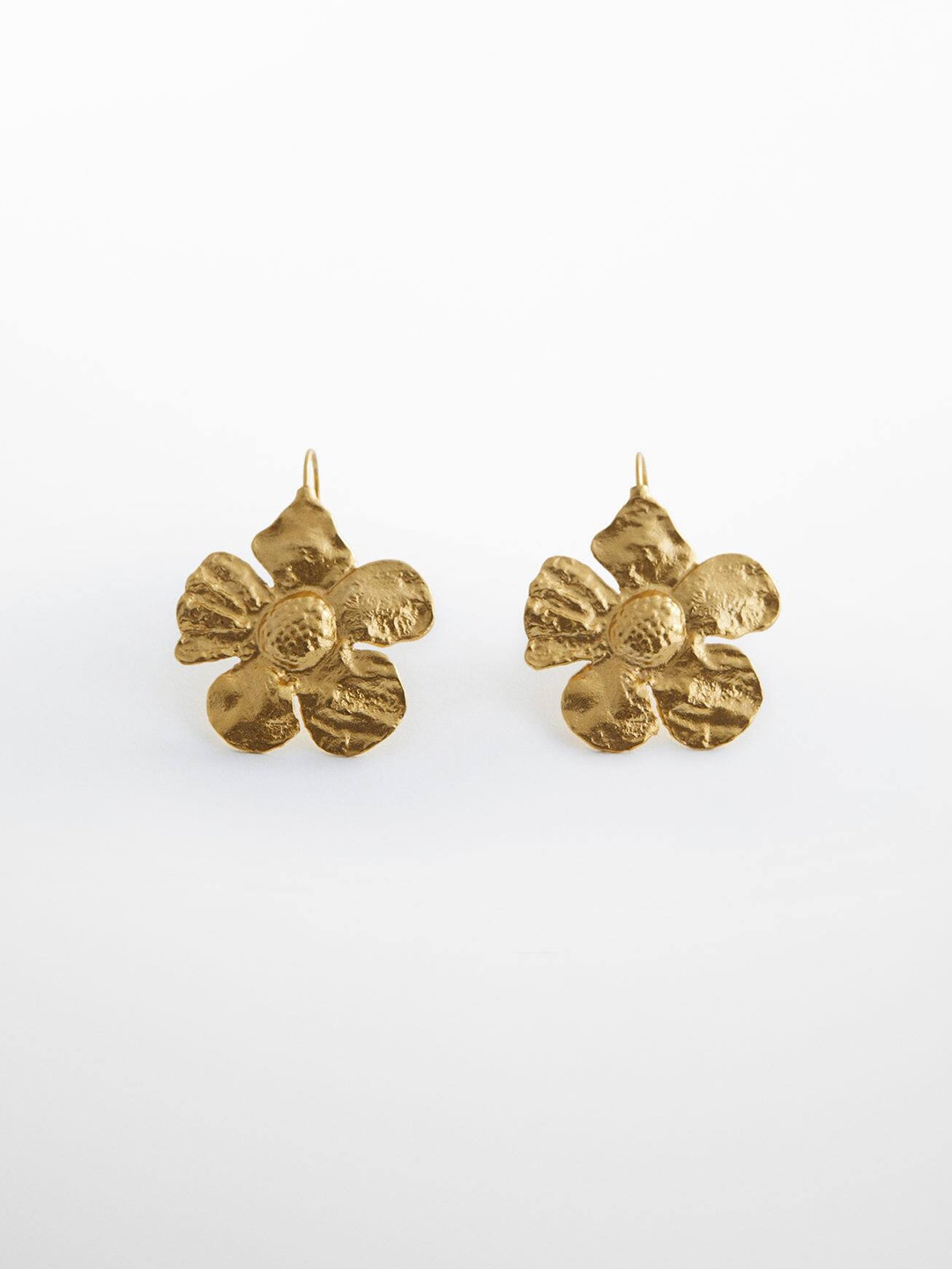 

MANGO Hammered Floral Drop Earrings, Gold