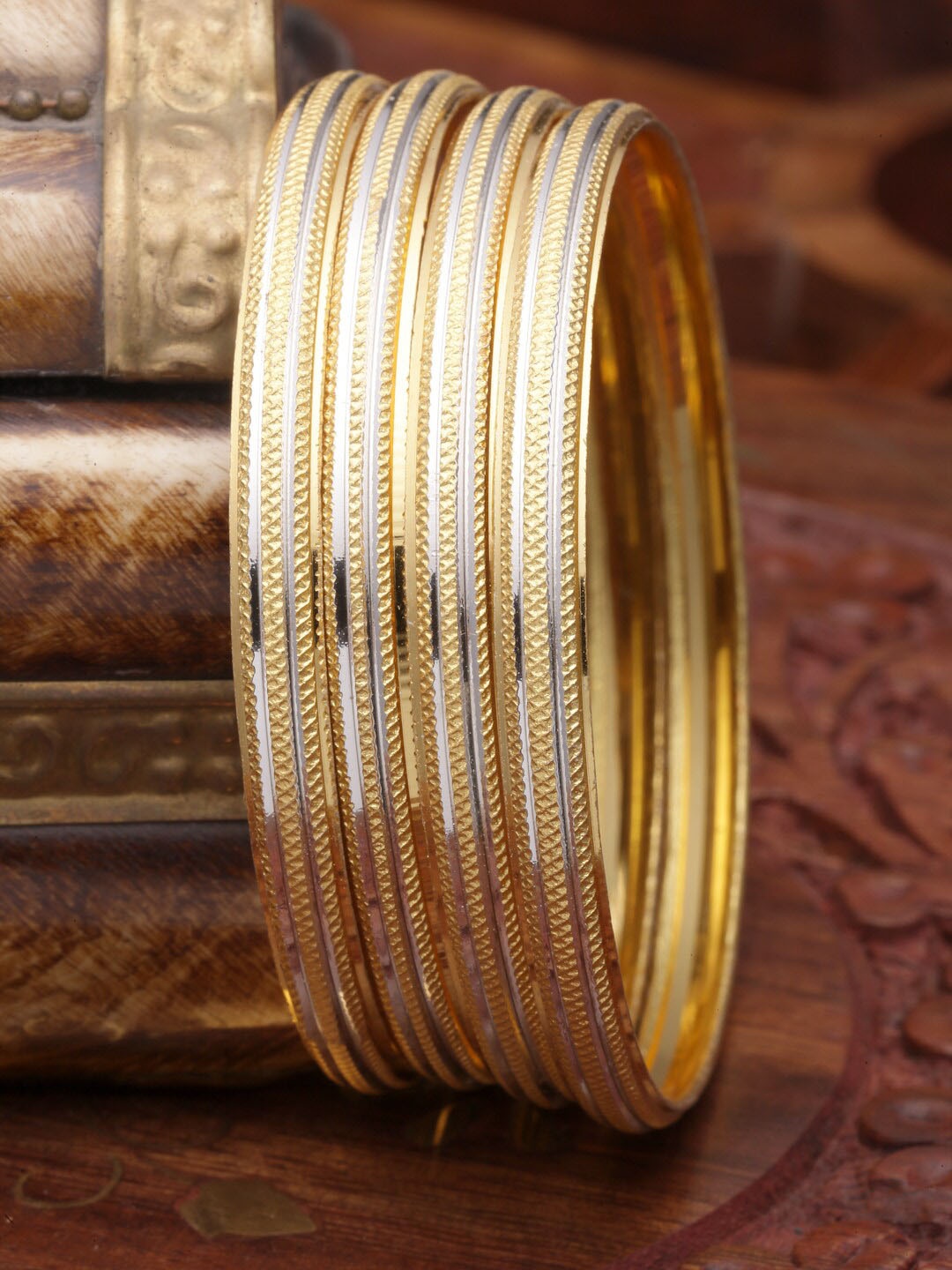 

ZENEME Set Of 4 Gold-Plated Dual Toned Bangles