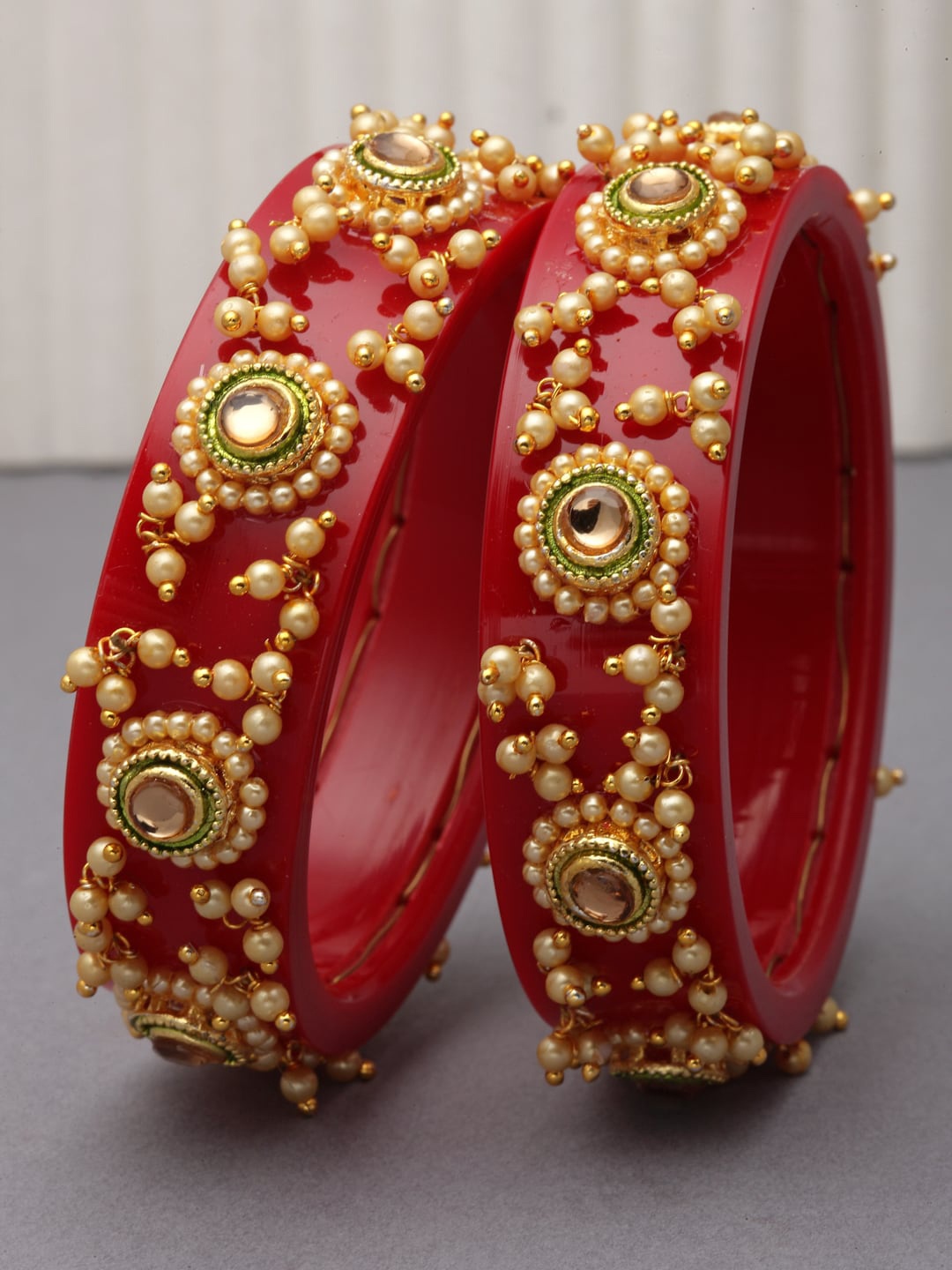 

ZENEME Set Of 2 Beaded Bangles, Red