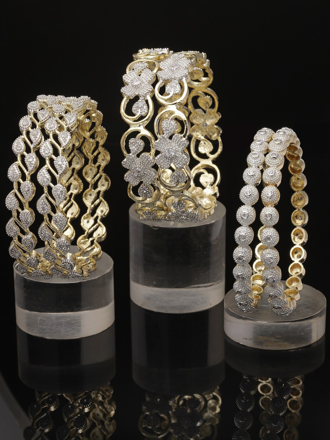 

ZENEME Set Of 6 Gold-Plated American Diamond Studded Bangles