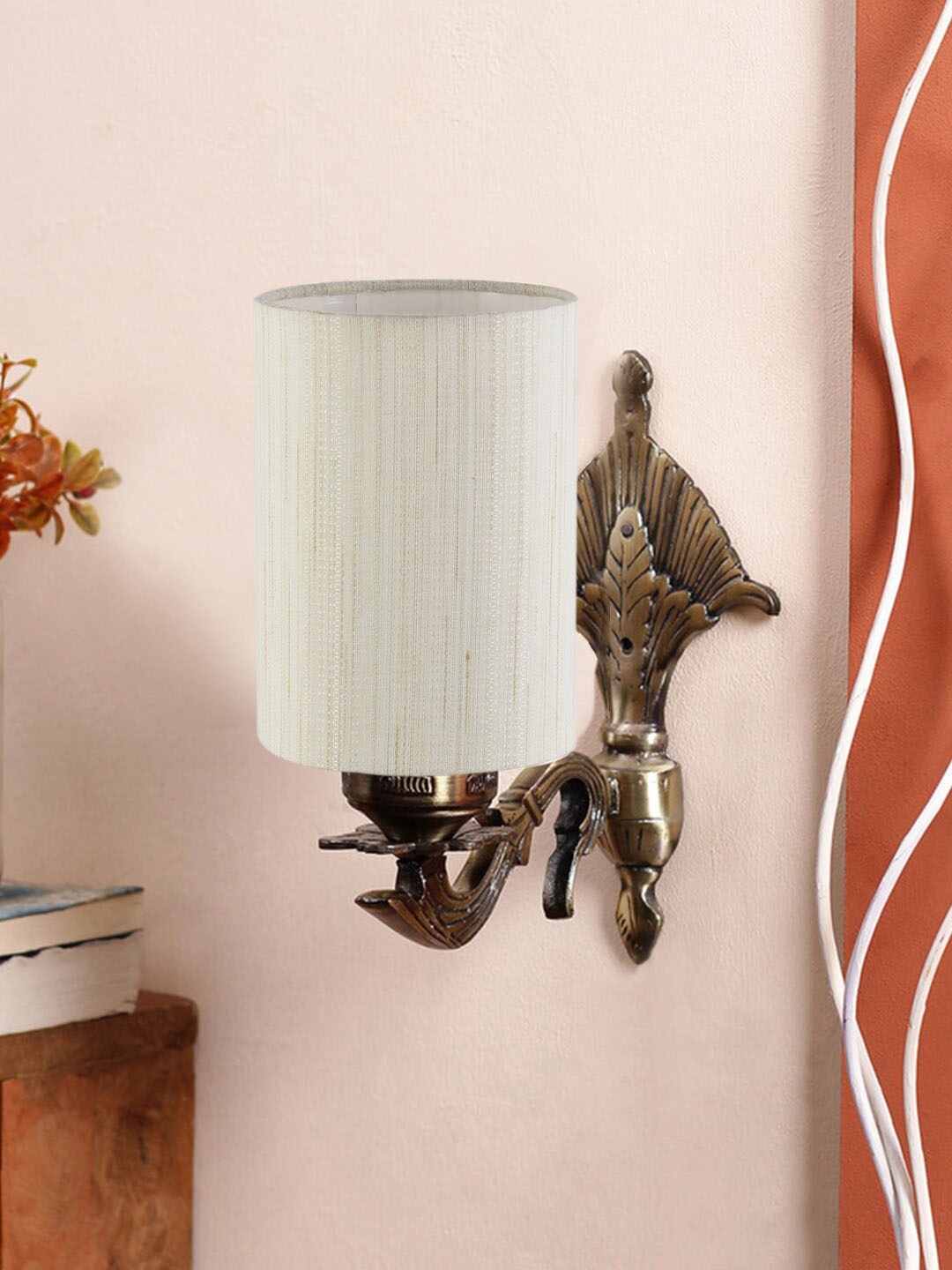 

Devansh White & Gold Toned Antique Wall Lamp With Cotton Conical Shade