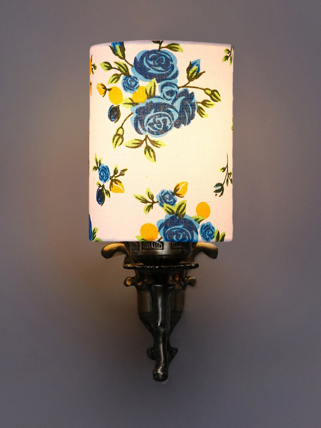 

Devansh White & Blue Printed Antique Wall Lamp With Cotton Conical Shade