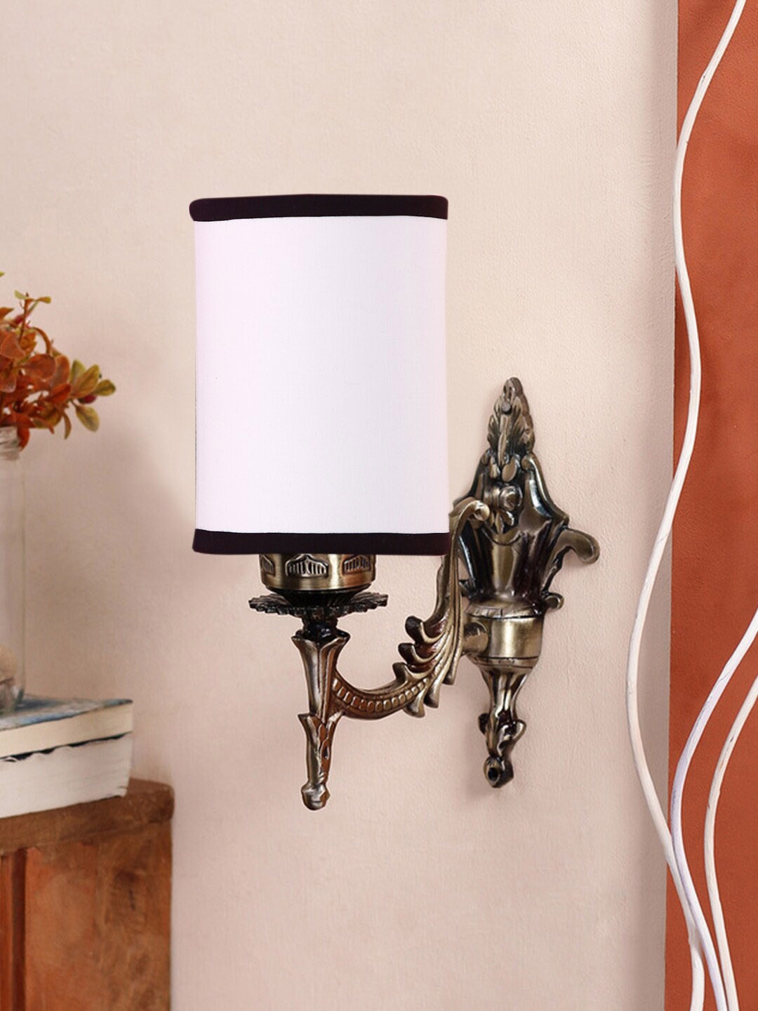 

Devansh White & Black Textured Antique Wall Lamp With Cotton Conical Shade