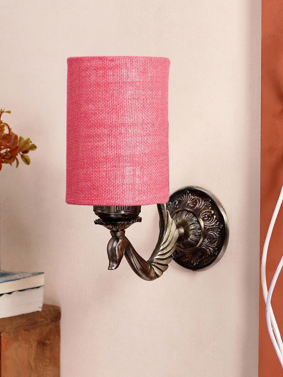 

Devansh Pink & Gold Toned Textured Antique Wall Lamp With Jute Conical Shade