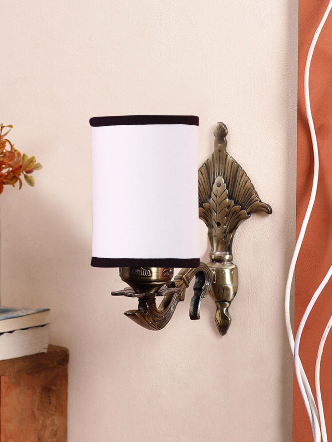 

Devansh Antique White & Gold-Toned Wall Lamp With Cotton Conical Shade