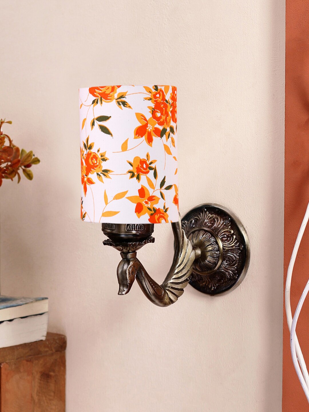 

Devansh White & Orange-Coloured Printed Antique Wall Lamp With Cotton Conical Shade