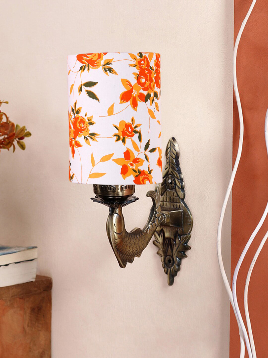 

Devansh White & Orange-Coloured Printed Antique Wall Lamp With Cotton Conical Shade