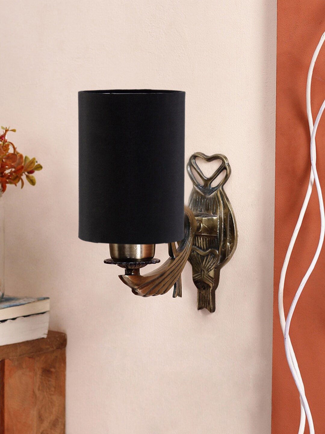 

Devansh Black & Gold Toned Antique Wall Lamp With Cotton Conical Shade