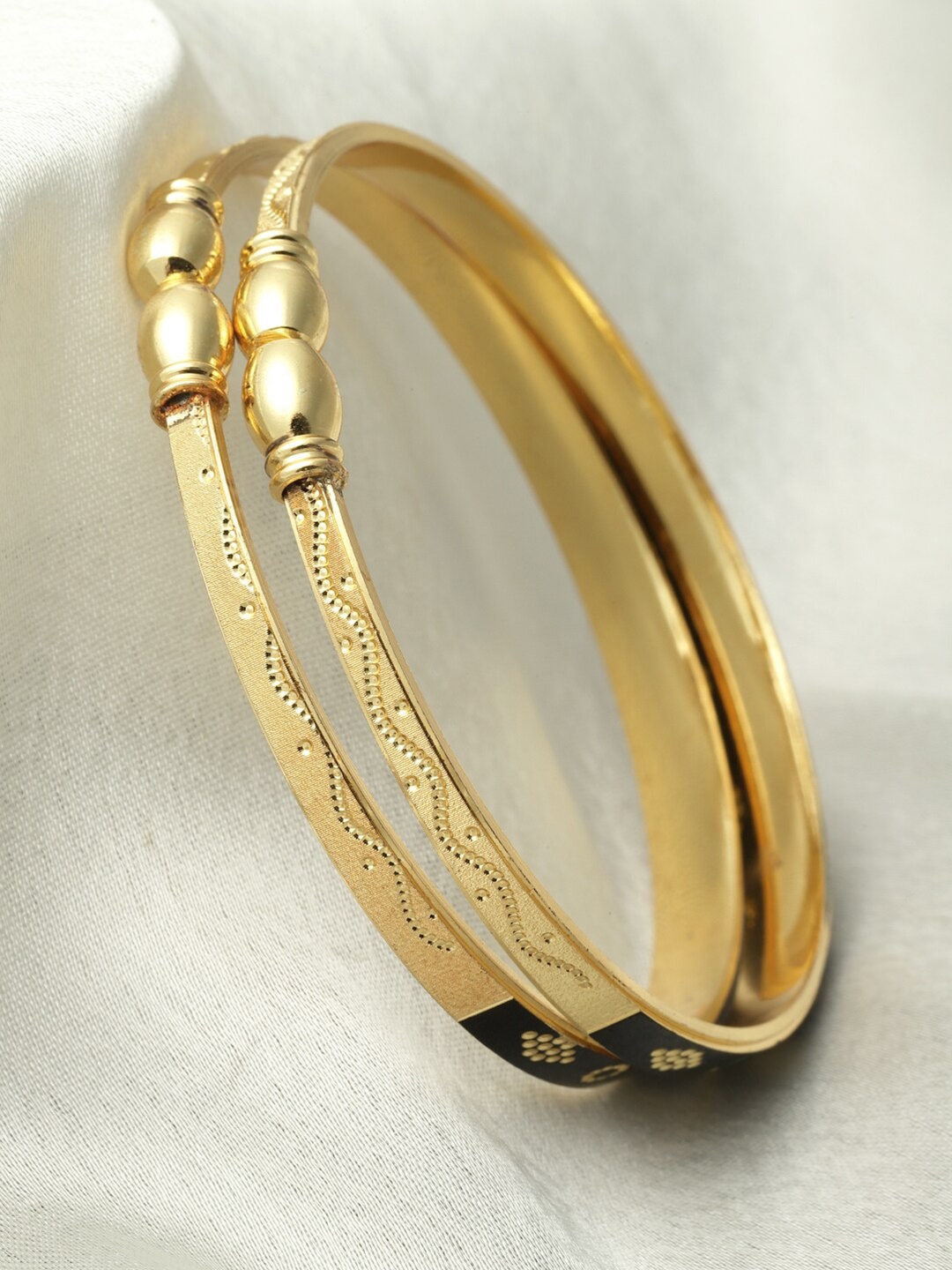 

ZENEME Set Of 2 Gold-Plated Kada Bracelets