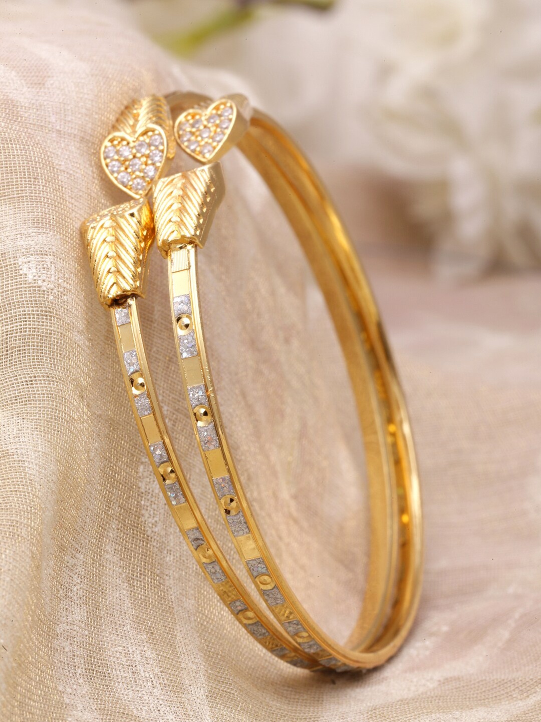

ZENEME Set Of 2 Gold-Plated American Diamond Bangle-Style Bracelets