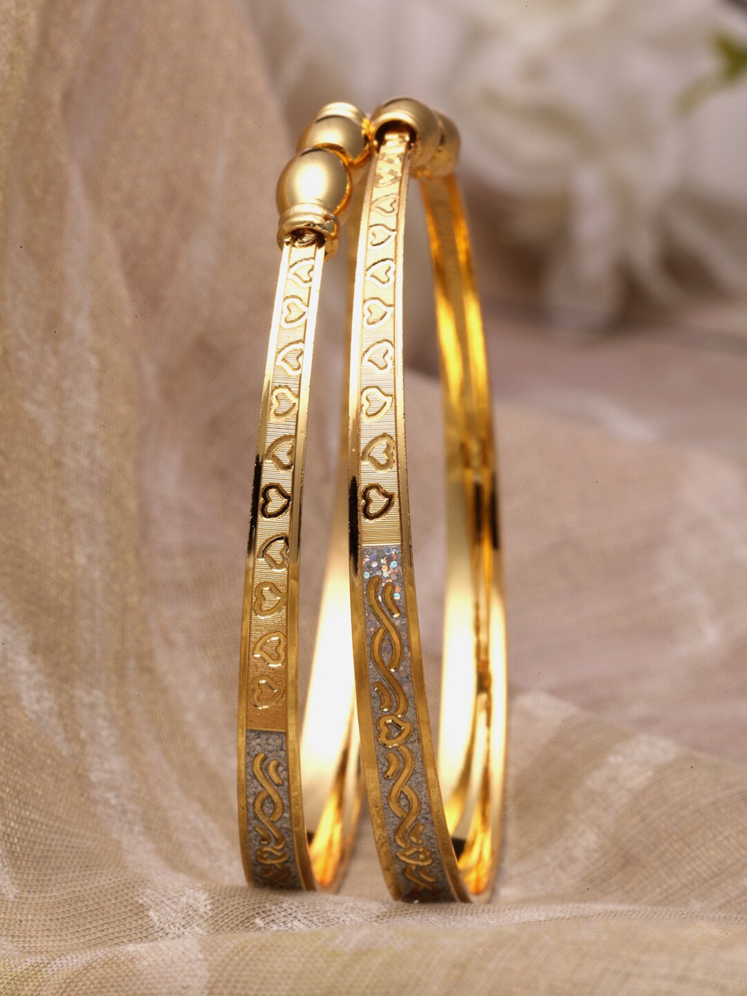 

ZENEME Set Of 2 Gold-Plated Kada Bracelets