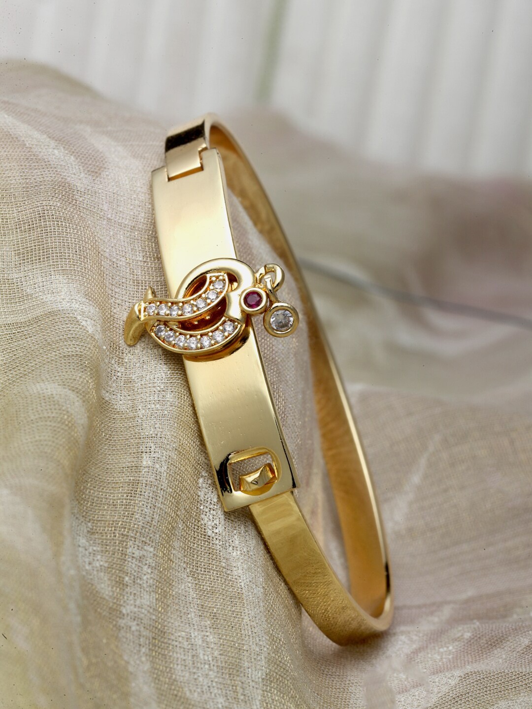 

ZENEME Gold-Plated American Diamond Kada Bracelet