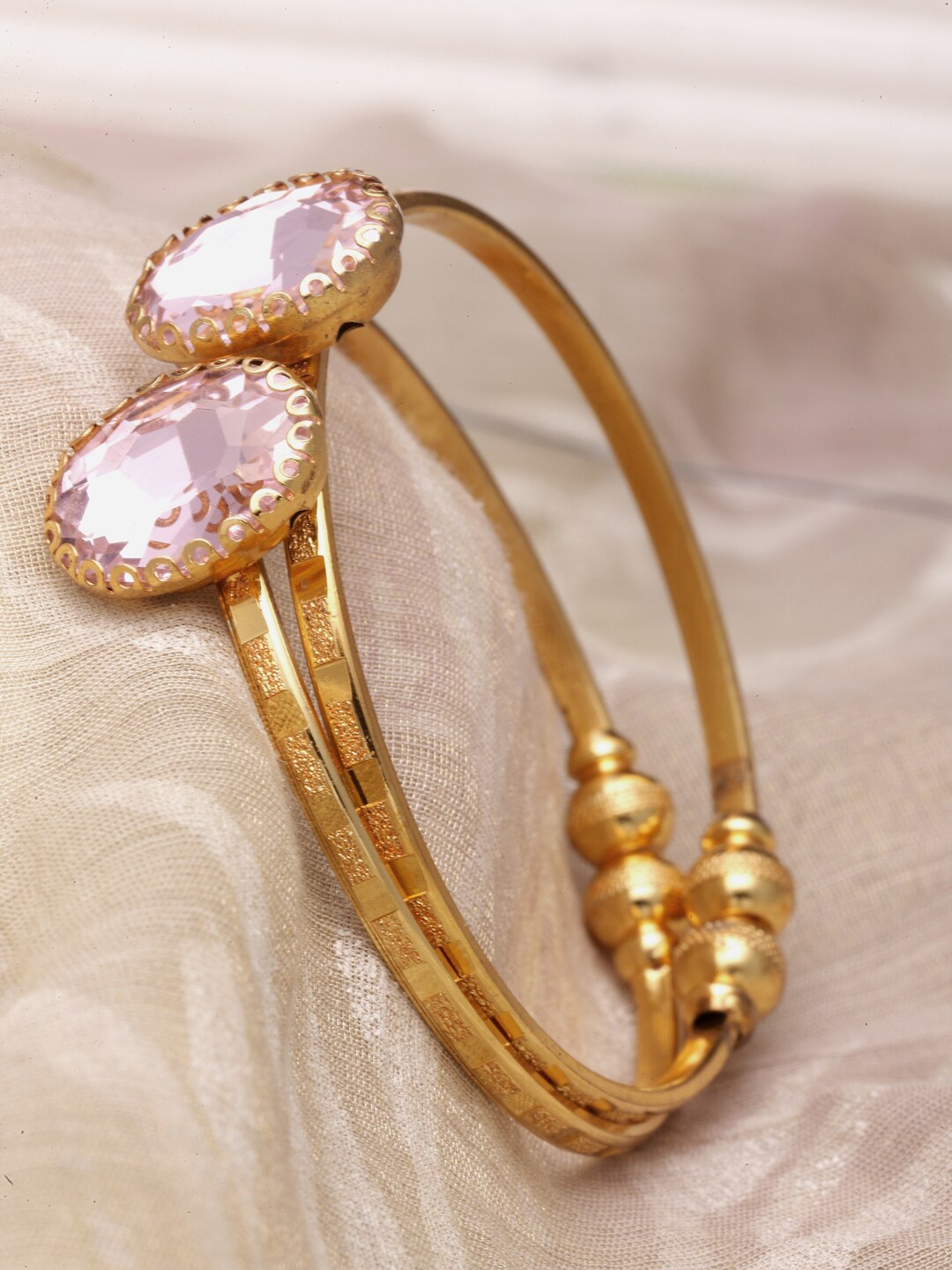 

ZENEME Set Of 2 Gold-Plated American Diamond Cuff Bracelets