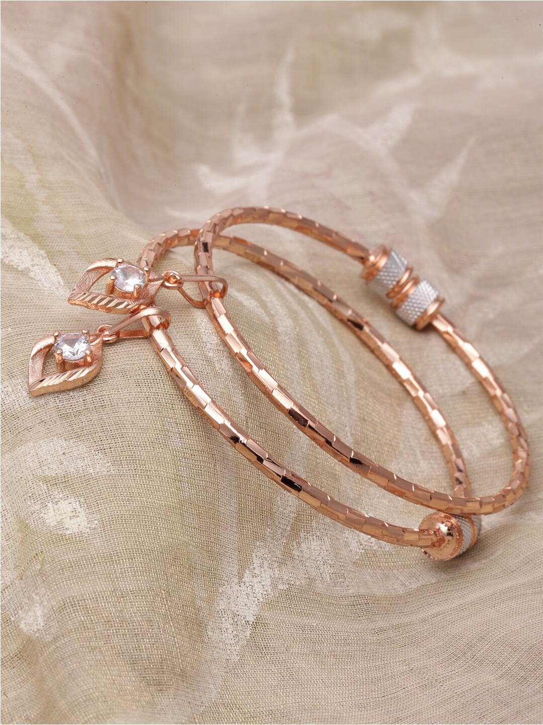 

ZENEME Set Of 2 Rose Gold-Plated American Diamond Kada Bracelets