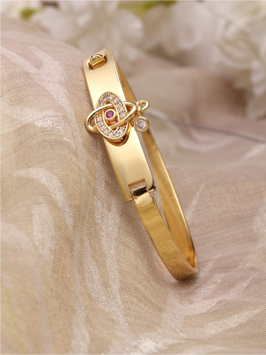 

ZENEME Women Gold-Plated American Diamond Bangle-Style Bracelet