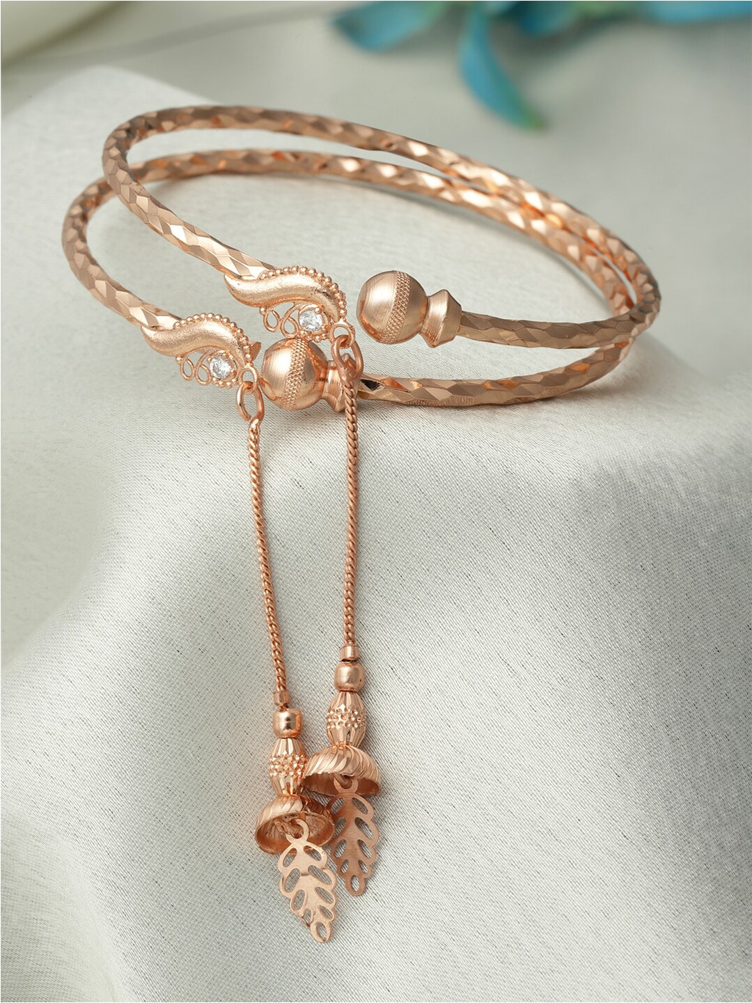 

ZENEME Set Of 2 Rose Gold-Plated Kada Bracelets