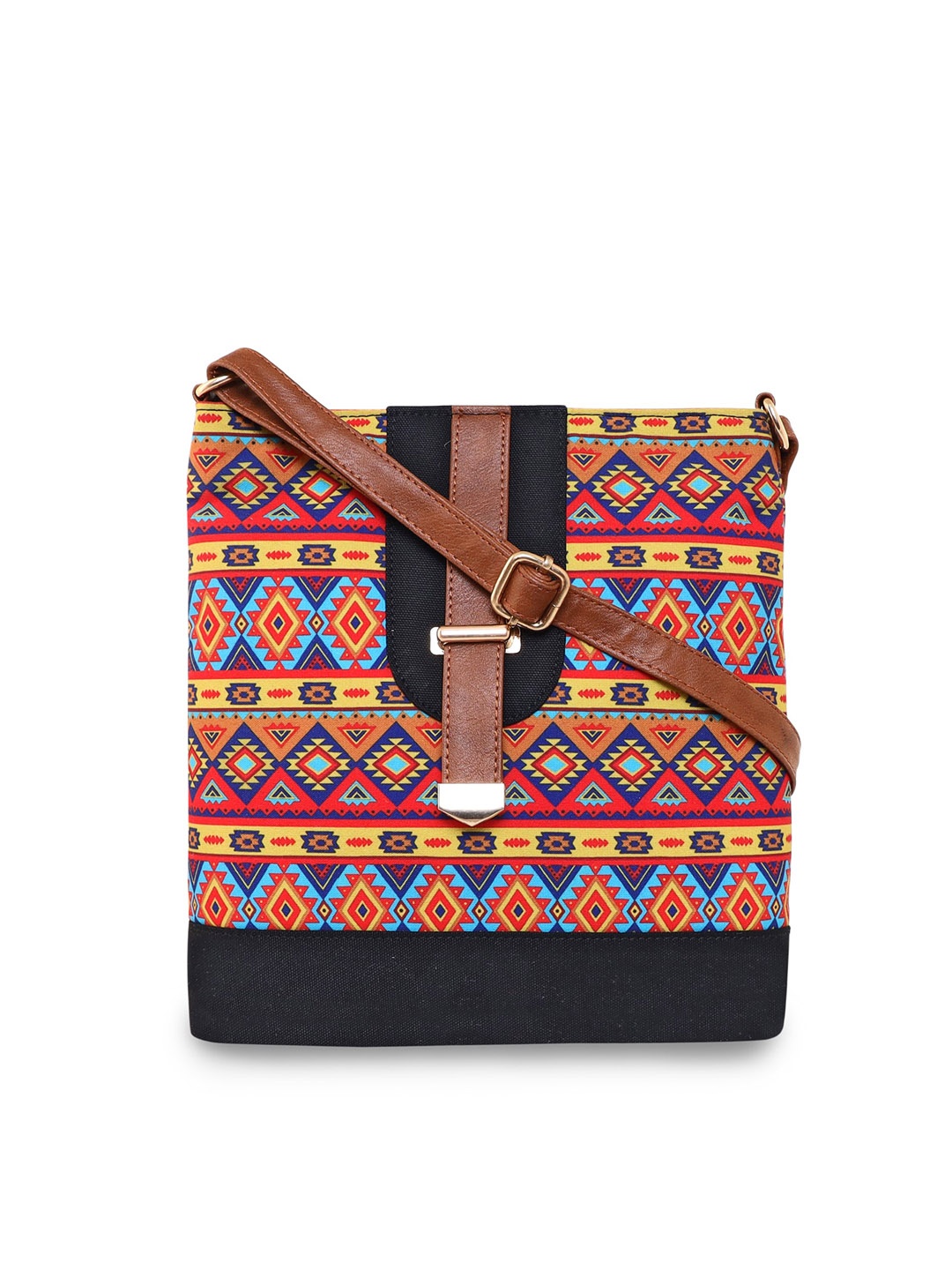 

Sabhyata Ethnic Motifs Printed Structured Sling Bag, Black