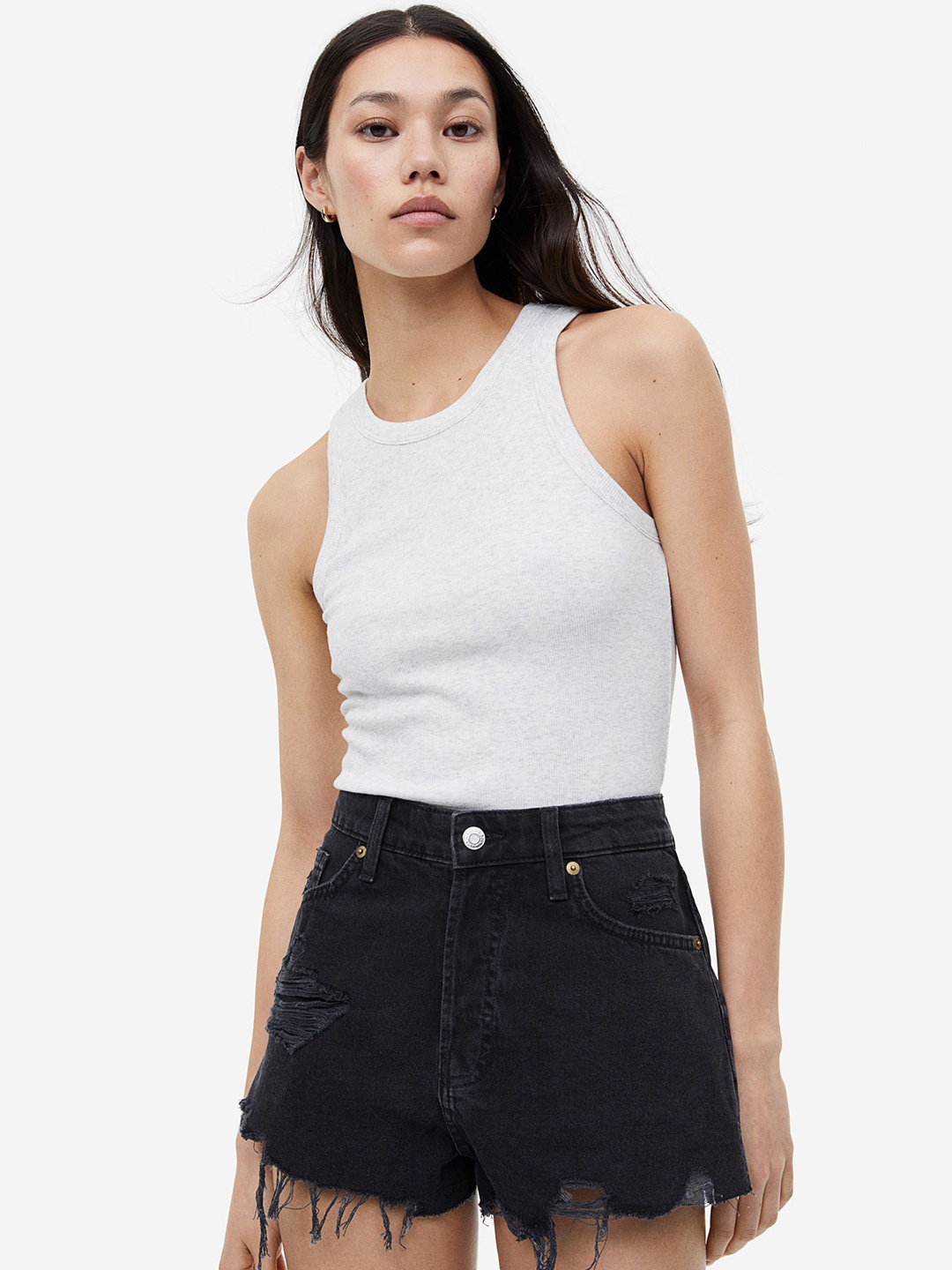 

H&M Women High Denim Shorts, Black