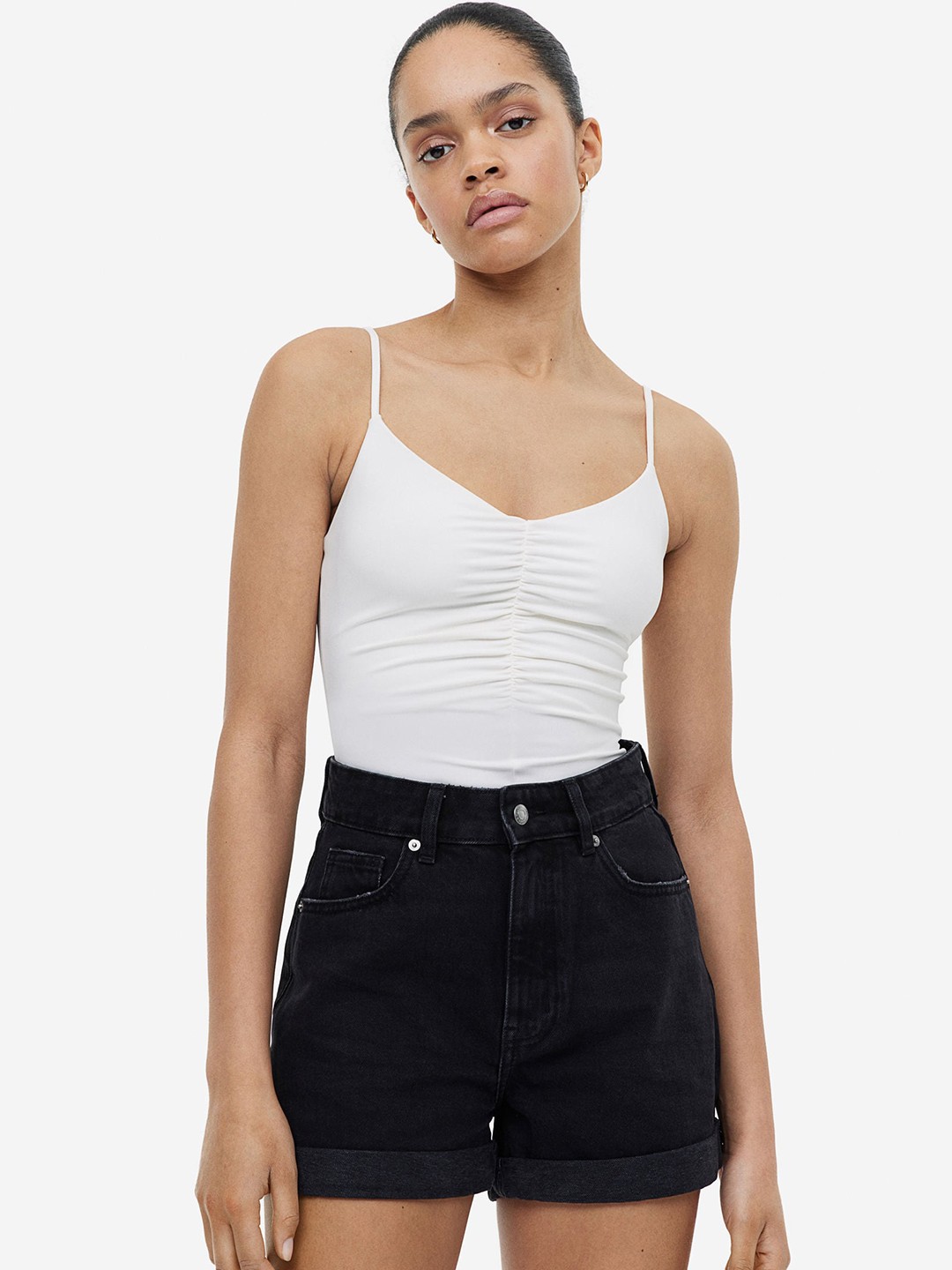 

H&M Mom High Pure Cotton Denim Shorts, Black