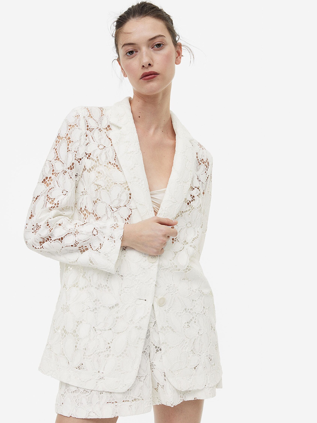 

H&M Women Lace Blazer, White