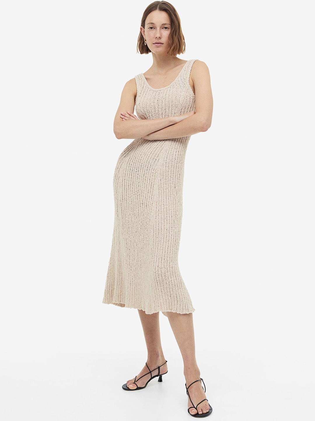 

H&M Long Knitted Dress, Beige