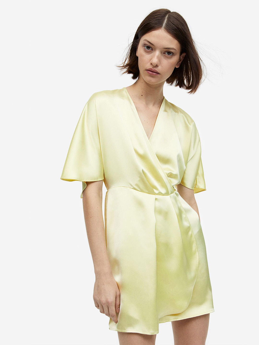 

H&M Satin Wrap Dress, Yellow