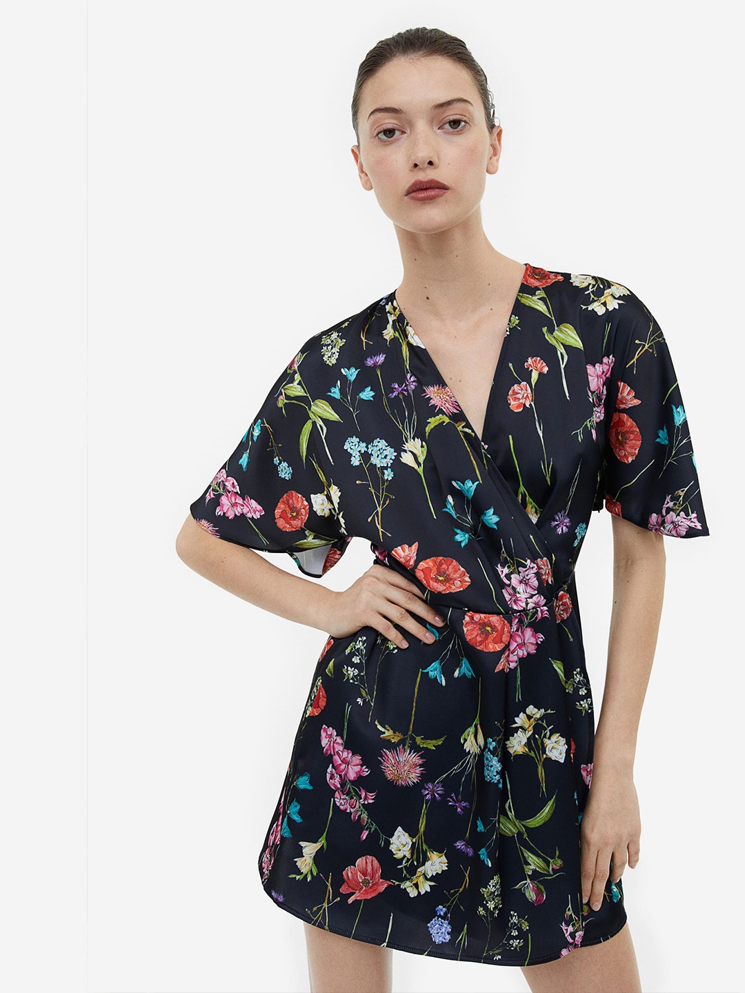 

H&M Satin Wrap Dress, Black
