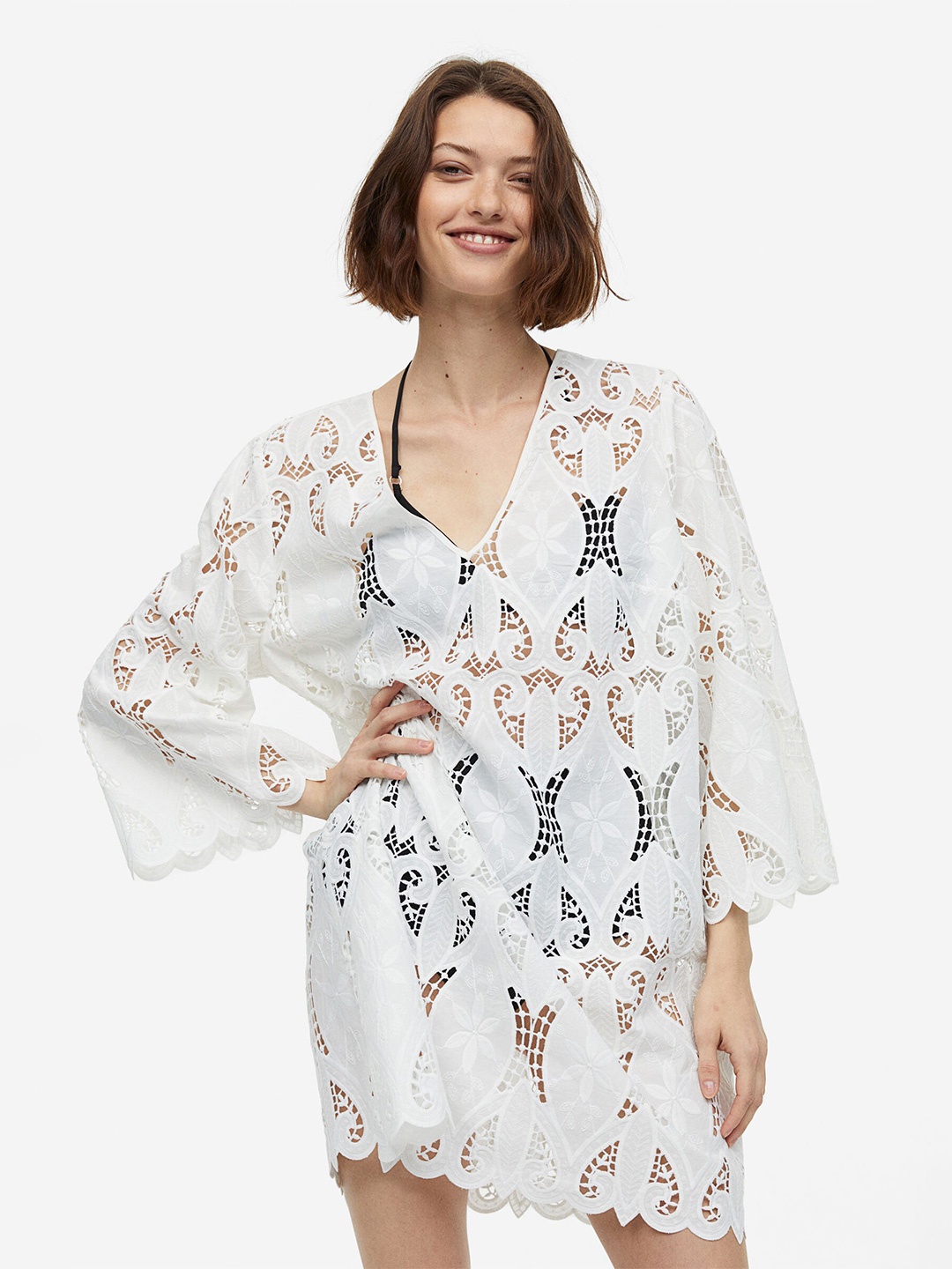 

H&M Embroidered Pure Cotton Dress, White